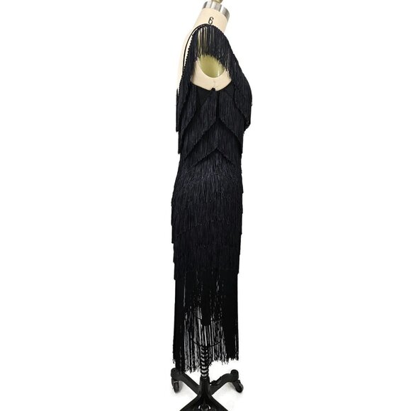Vtg Deadstock Dovizia by Jane McCartney Flapper Fringe Dress Womens 10 Black - Picture 3 of 8